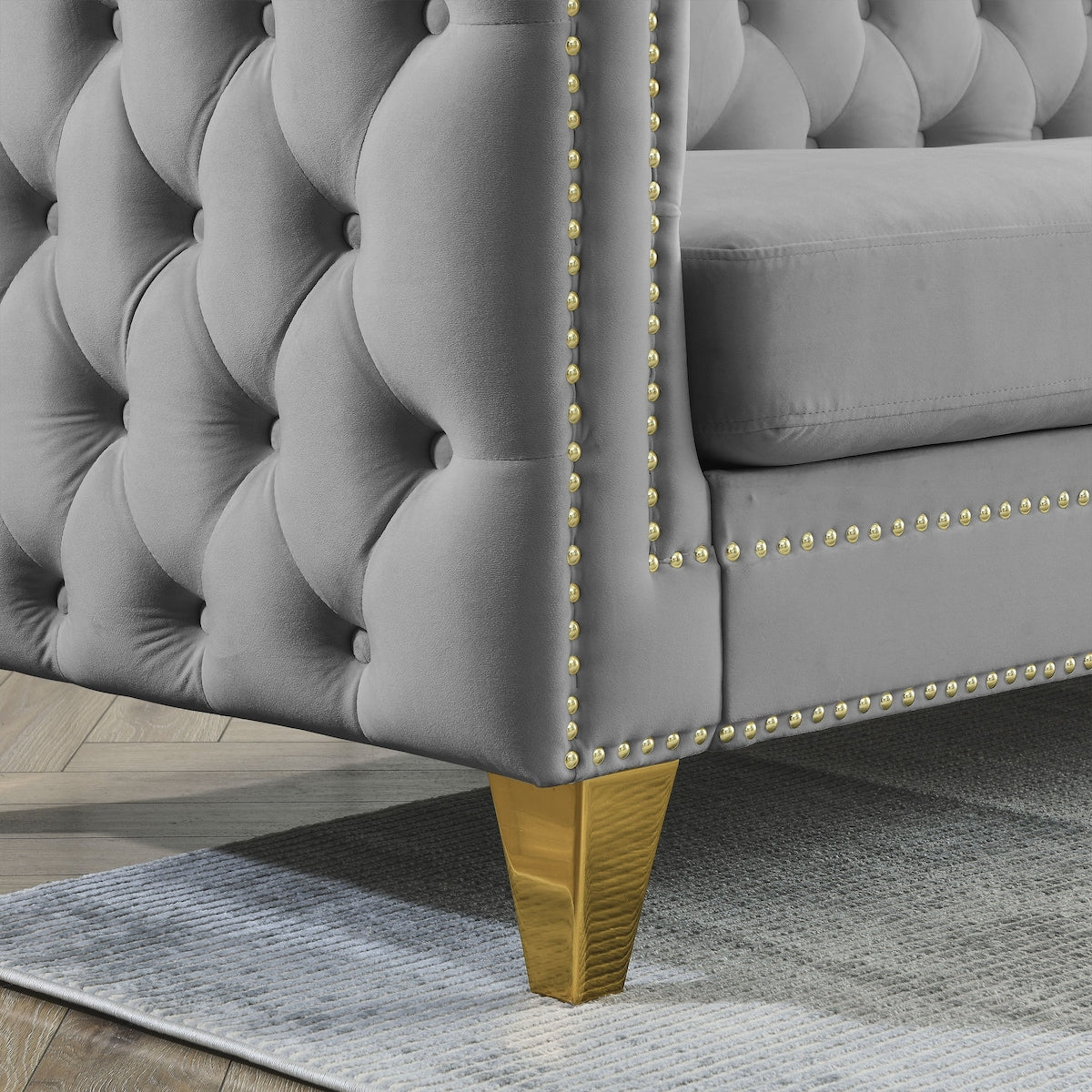 European Design Chesterfield Velvet Sofa L-Shaped Sectional Couch, 5-Seater Corner Sofas