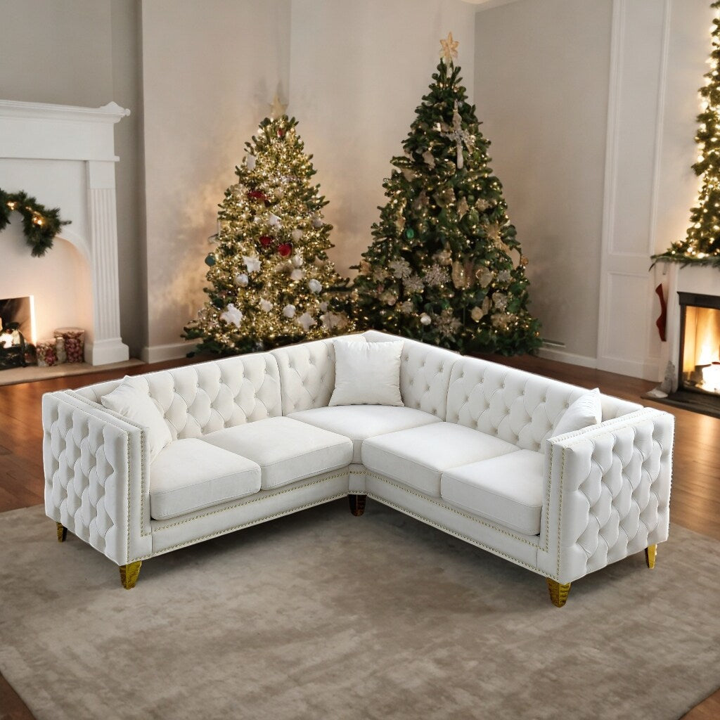 European Design Chesterfield Velvet Sofa L-Shaped Sectional Couch, 5-Seater Corner Sofas