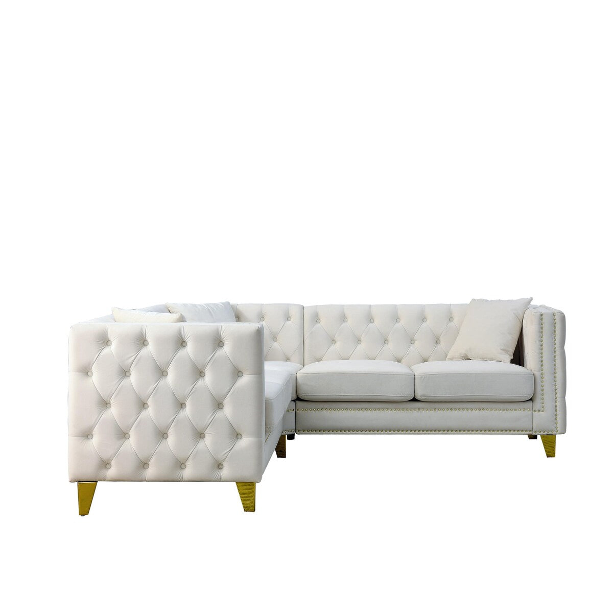 European Design Chesterfield Velvet Sofa L-Shaped Sectional Couch, 5-Seater Corner Sofas