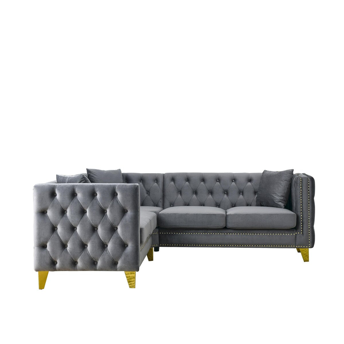 European Design Chesterfield Velvet Sofa L-Shaped Sectional Couch, 5-Seater Corner Sofas