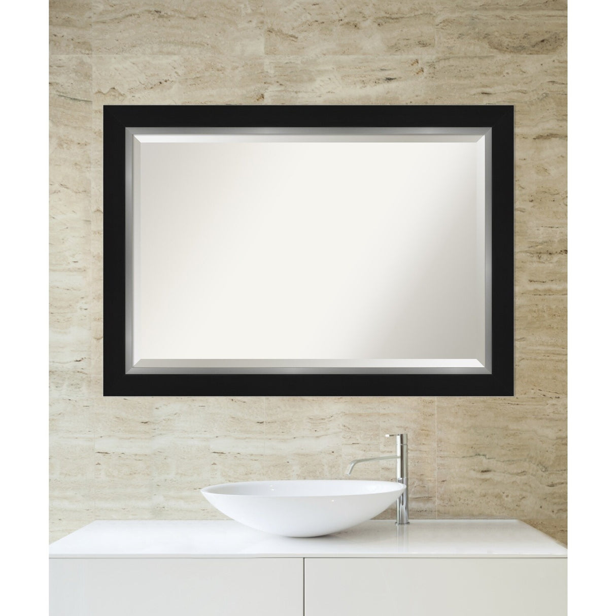 Beveled Bathroom Wall Mirror - Eva Black Silver Frame