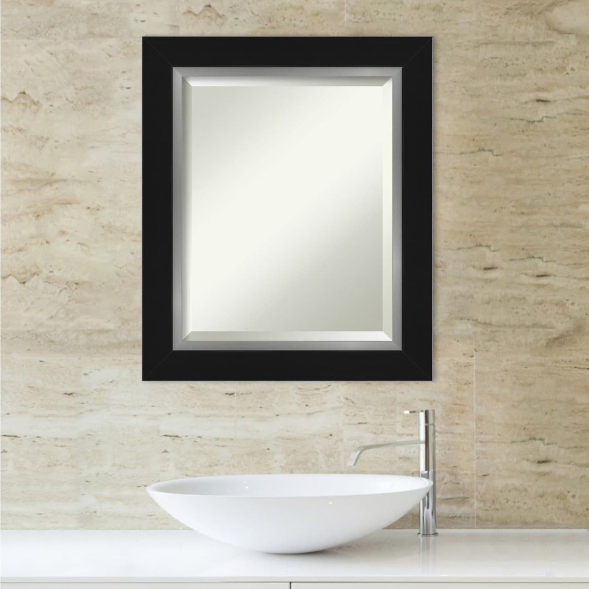 Beveled Bathroom Wall Mirror - Eva Black Silver Frame
