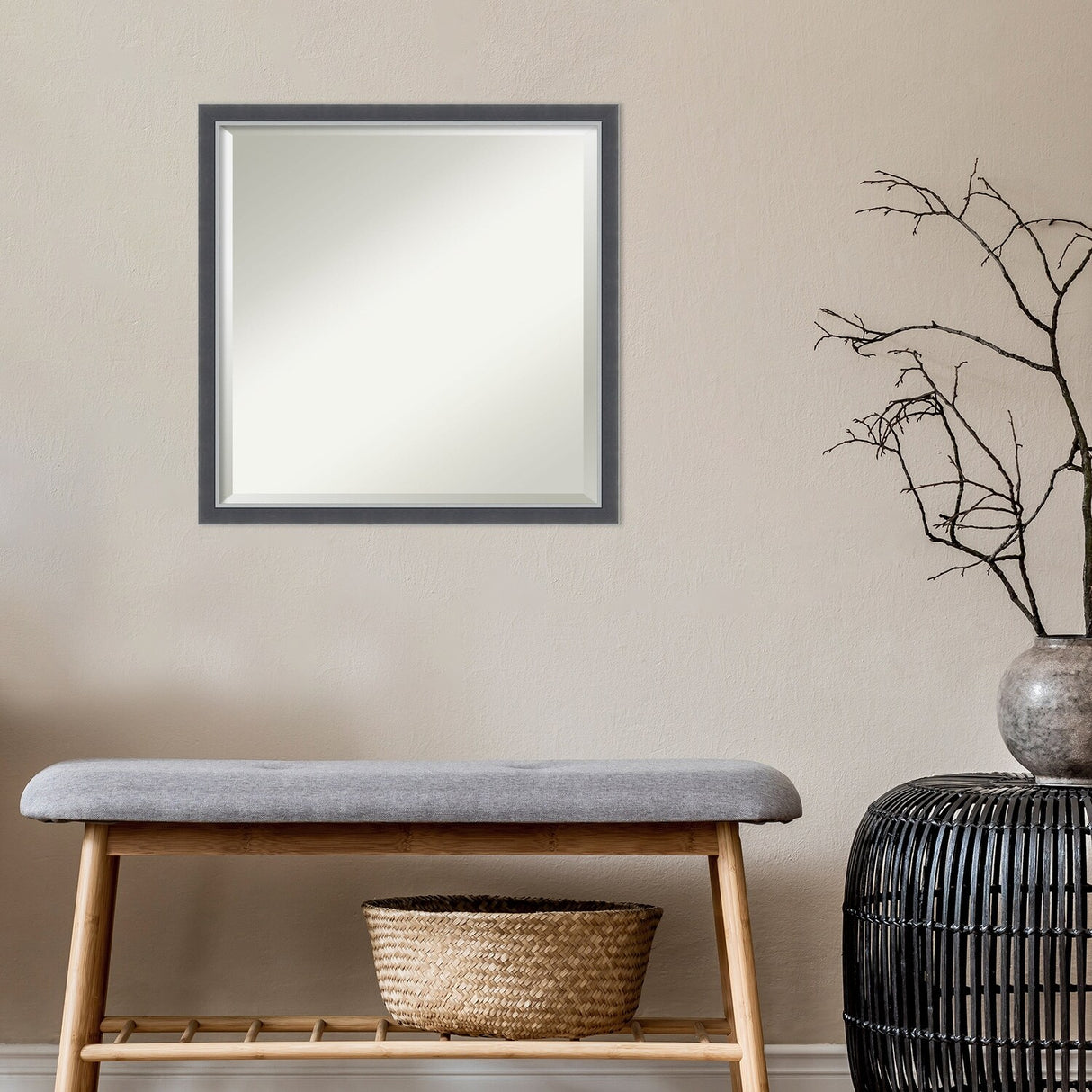 Beveled Bathroom Wall Mirror - Eva Black Silver Frame