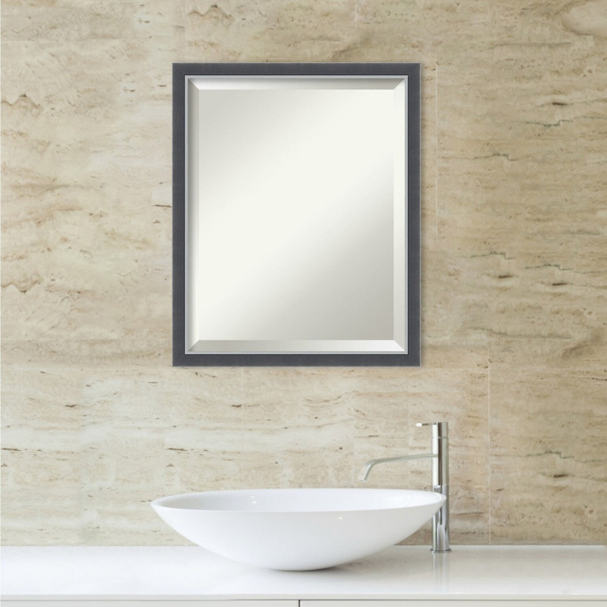 Beveled Bathroom Wall Mirror - Eva Black Silver Frame
