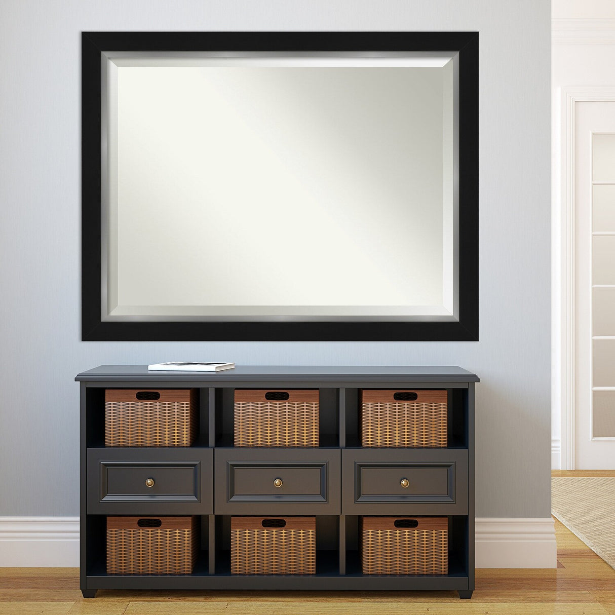 Beveled Bathroom Wall Mirror - Eva Black Silver Frame