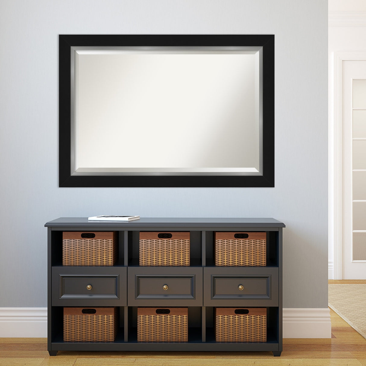 Beveled Bathroom Wall Mirror - Eva Black Silver Frame