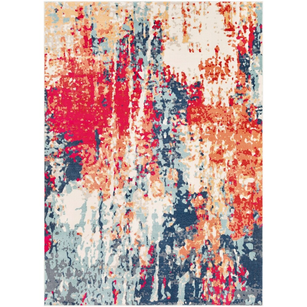 Evangeline Navy & Red Modern Area Rug - 5'3" x 7'6"