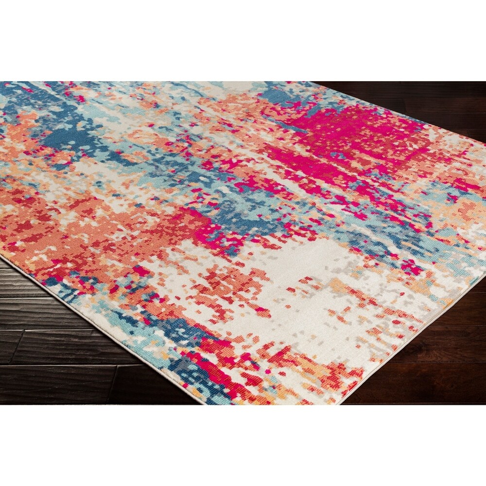 Evangeline Navy & Red Modern Area Rug - 5'3" x 7'6"