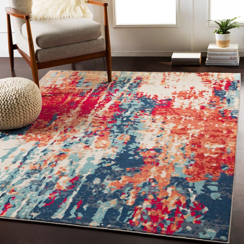 Evangeline Navy & Red Modern Area Rug - 5'3" x 7'6"