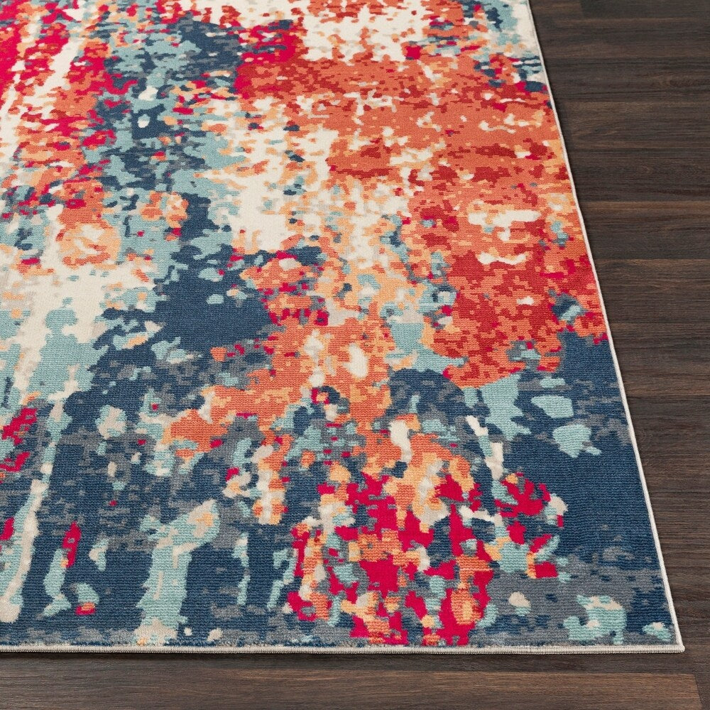 Evangeline Navy & Red Modern Area Rug - 5'3" x 7'6"