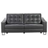 Evans Grey Top Grain Leather Power Reclining Tufted Sofa and Loveseat Set