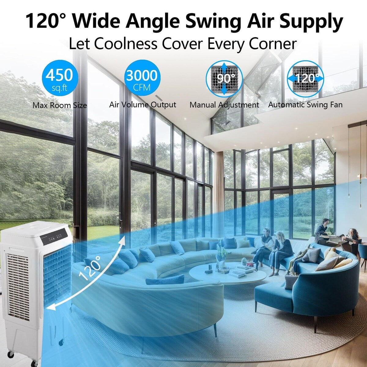 Evaporative Air Cooler, 3000CFM Swamp Cooler