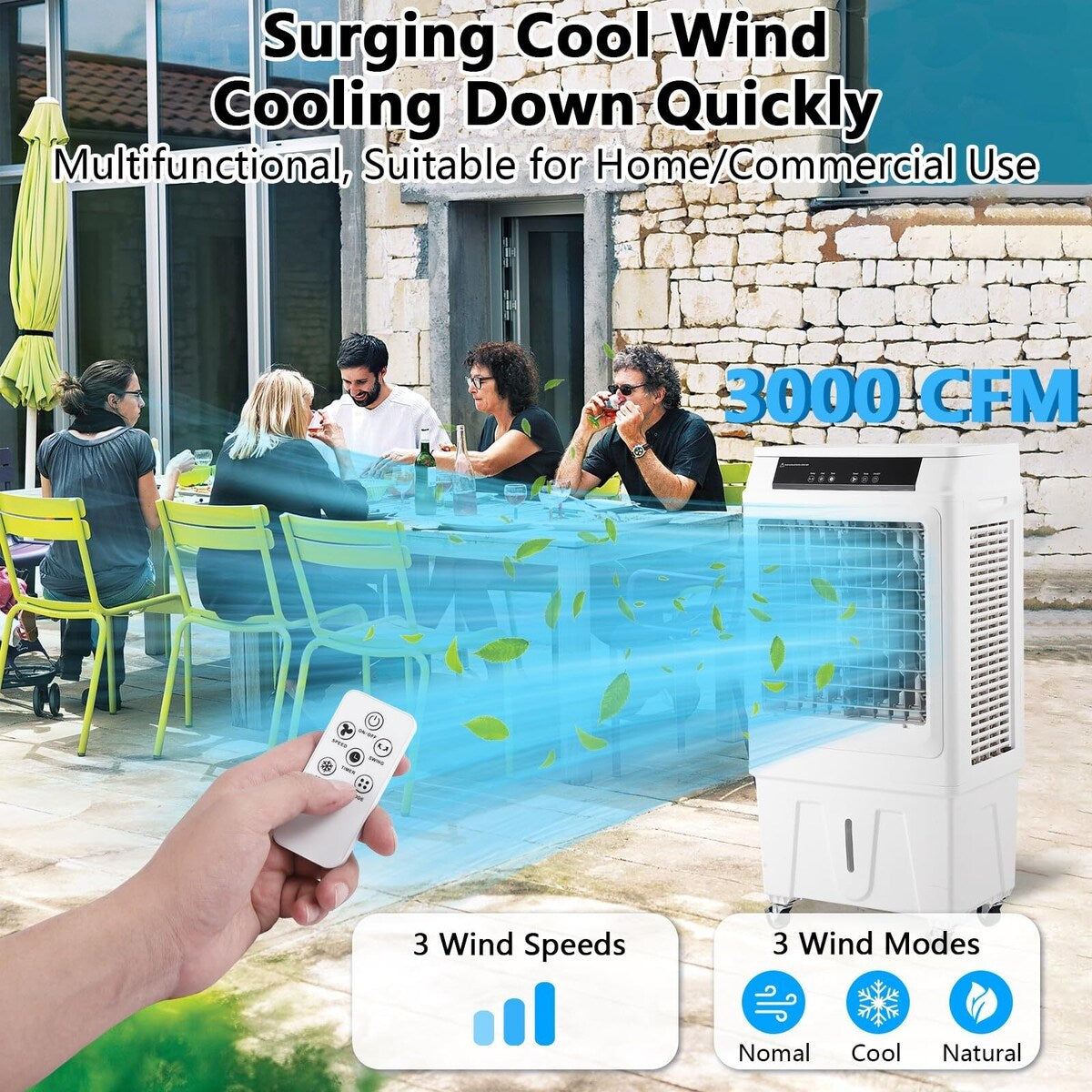Evaporative Air Cooler, 3000CFM Swamp Cooler