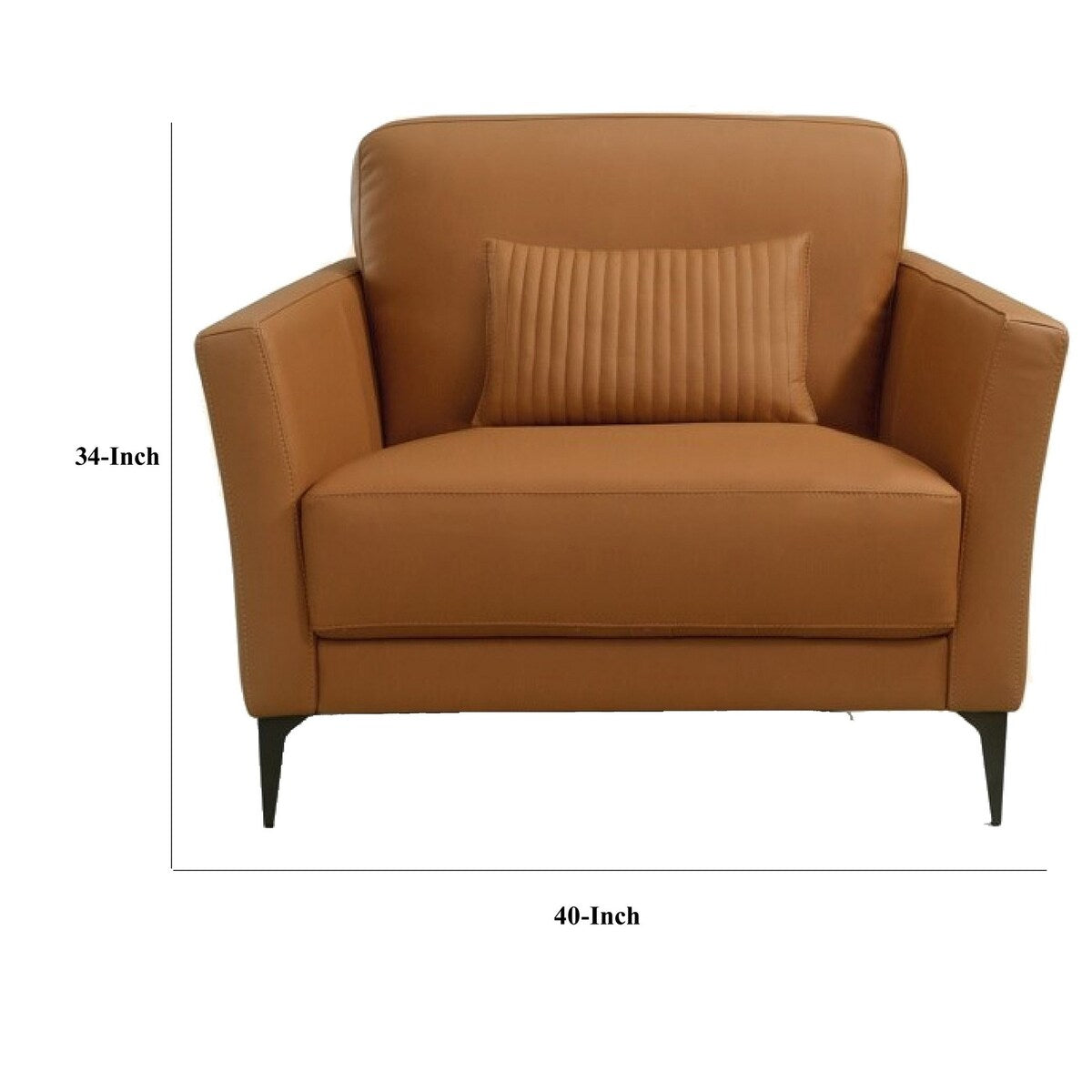 Eve 40 Inch Top Grain Leather Chair, 3 Accent Pillows, 2 Bolsters, Brown