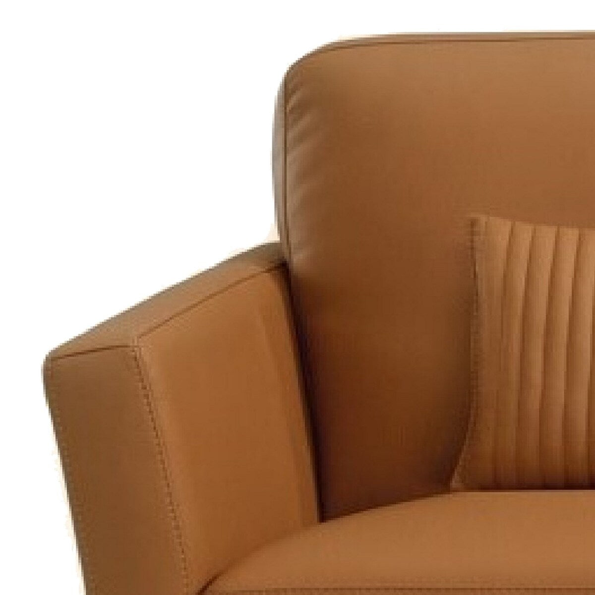 Eve 40 Inch Top Grain Leather Chair, 3 Accent Pillows, 2 Bolsters, Brown