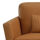 Eve 40 Inch Top Grain Leather Chair, 3 Accent Pillows, 2 Bolsters, Brown