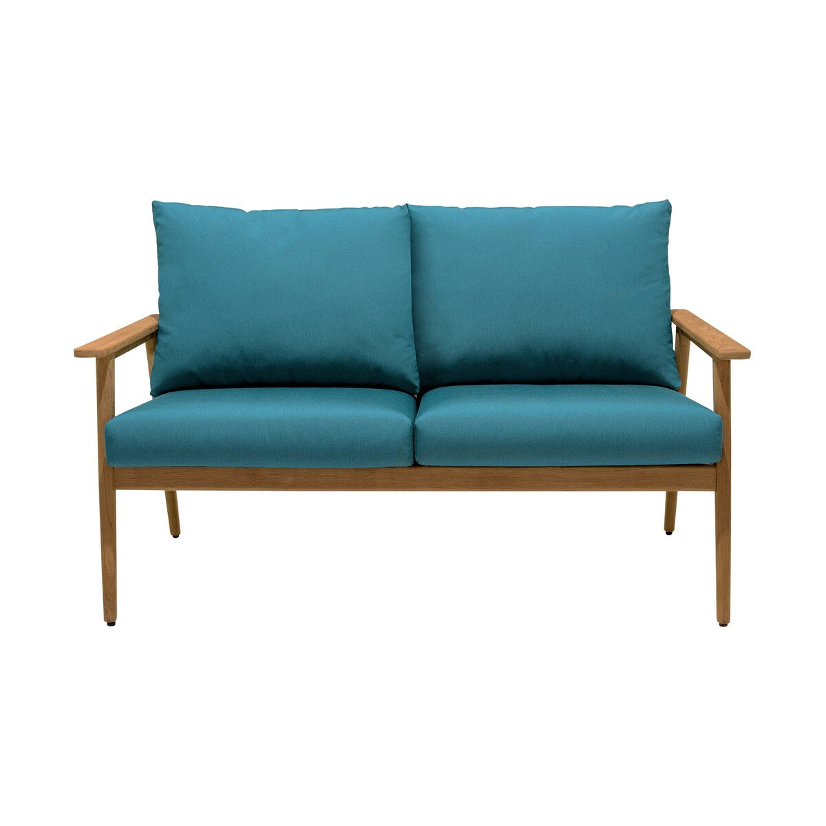 Eve Teal Olefin and Teak Wood Outdoor Patio Sofa Loveseat