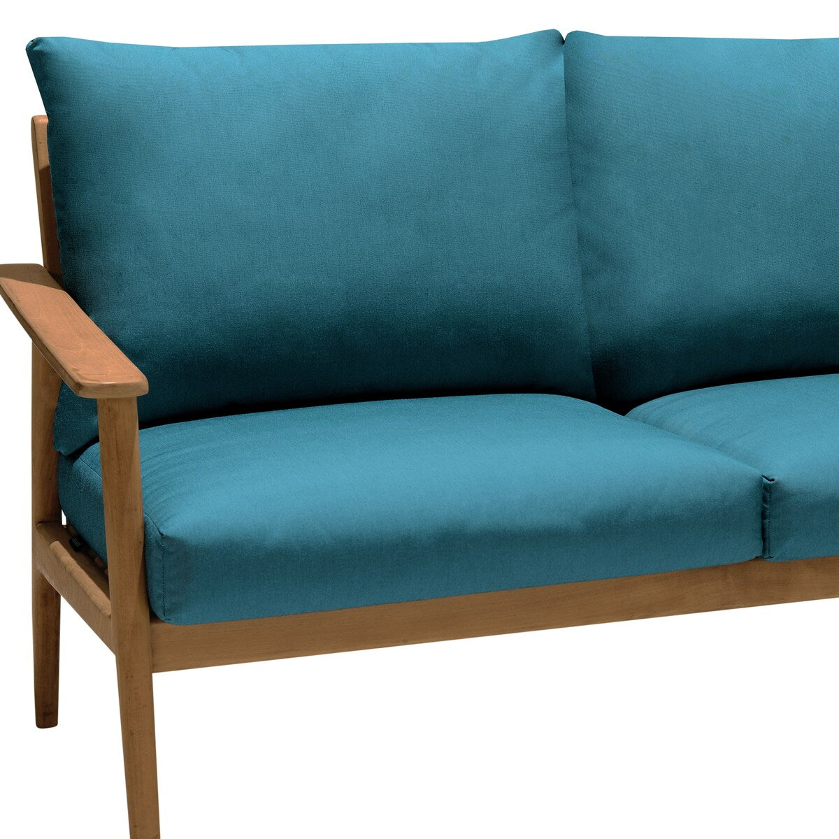 Eve Teal Olefin and Teak Wood Outdoor Patio Sofa Loveseat