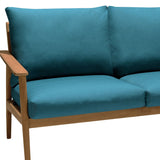 Eve Teal Olefin and Teak Wood Outdoor Patio Sofa Loveseat