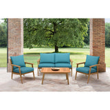 Eve Teal Olefin and Teak Wood Outdoor Patio Sofa Loveseat
