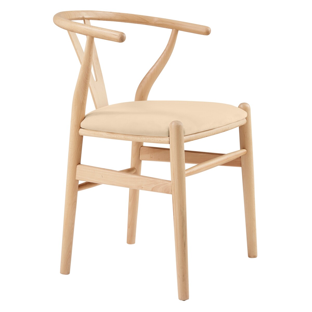 Evelina Side Chair in Natural Stained Frame and Beige Velvet Seat - Set of 2
