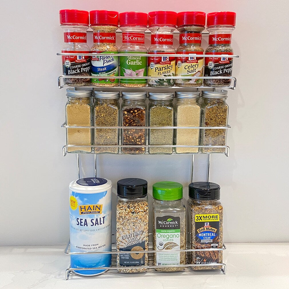 Evelots Spice Rack-3 Tier-Small/Tall Containers-Door/Wall Mounted-Up/18 Bottles - Single unit