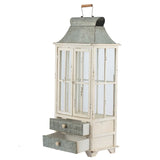 A&B Home Evelyn Silver and White Enclosed Lantern Set with Handle and Drawers (Set of 2)