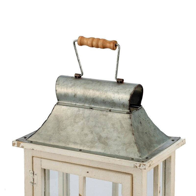 A&B Home Evelyn Silver and White Enclosed Lantern Set with Handle and Drawers (Set of 2)