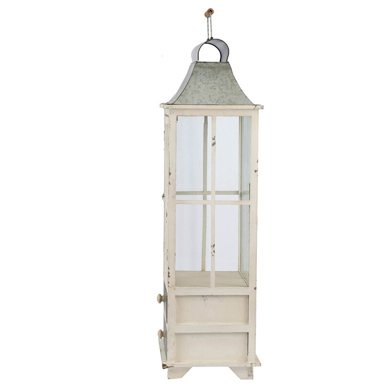 A&B Home Evelyn Silver and White Enclosed Lantern Set with Handle and Drawers (Set of 2)