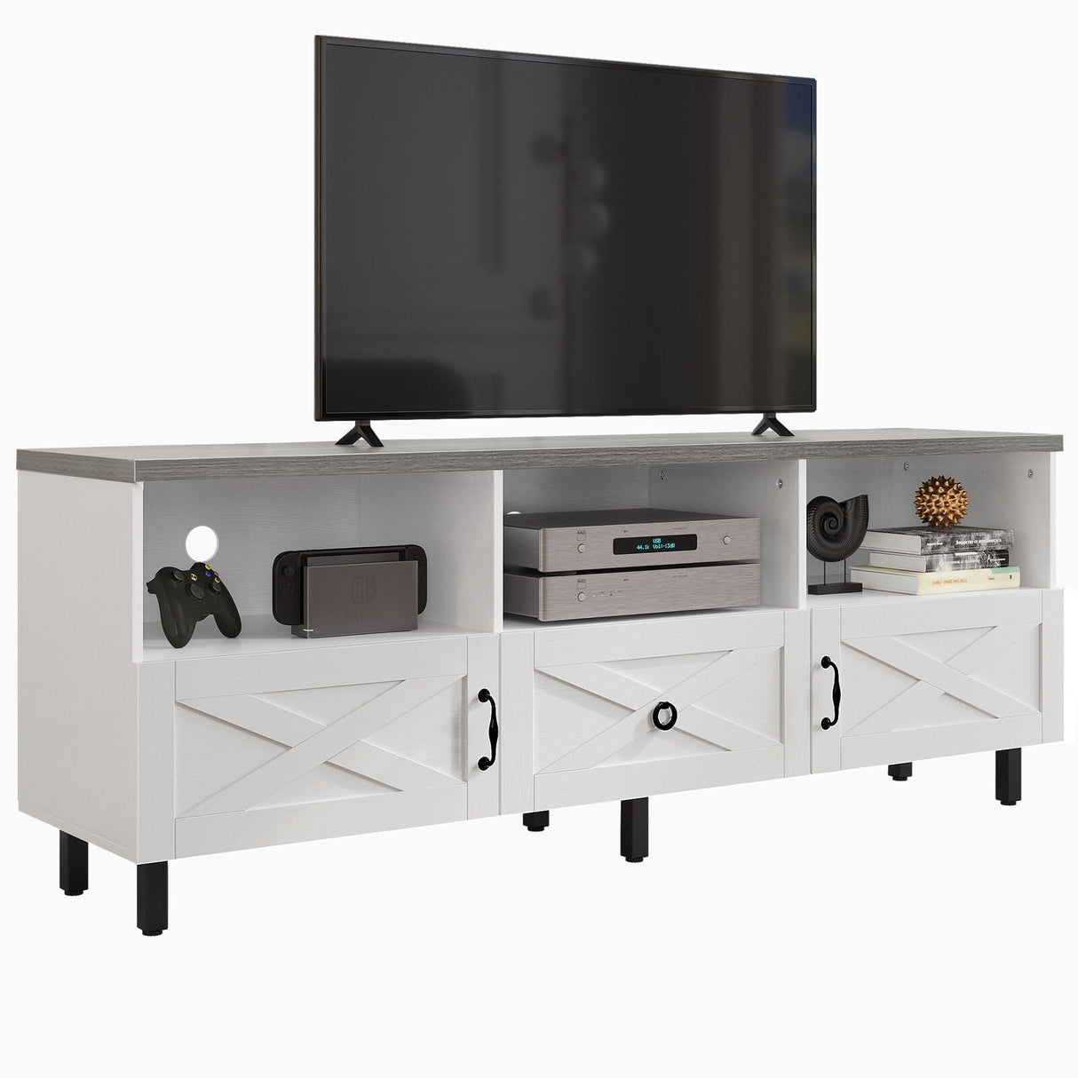 Evelynn Mid-Century Wood 65" TV Stand Console with Storage Cabinet