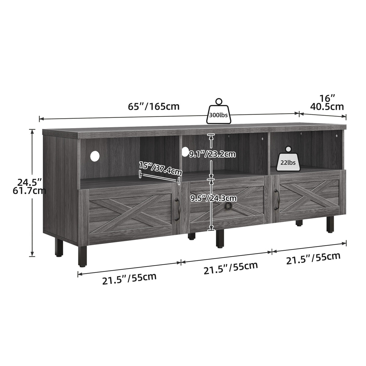 Evelynn Mid-Century Wood 65" TV Stand Console with Storage Cabinet