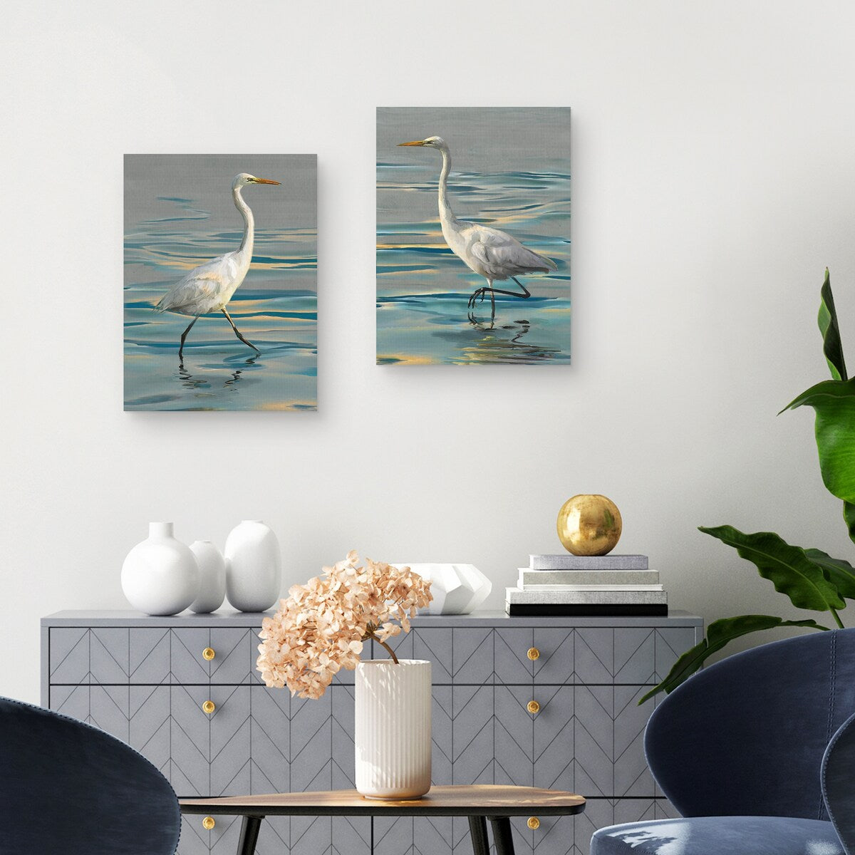 Evening Egret I, Evening Egret II by Studio Arts Canvas Art Prints
