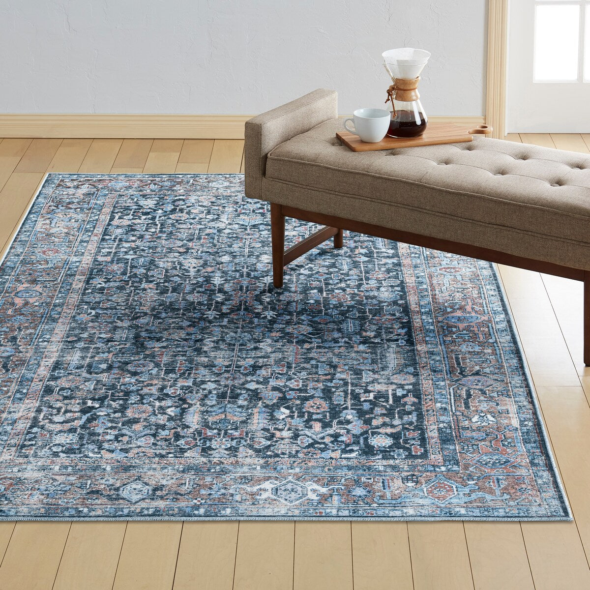 Everwash Callaghan Edith Distressed Vintage Machine Washable Area Rug