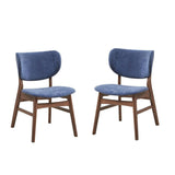 Evis 23 Inch Side Dining Chair Set of 2, Walnut Brown, Soft Blue Fabric