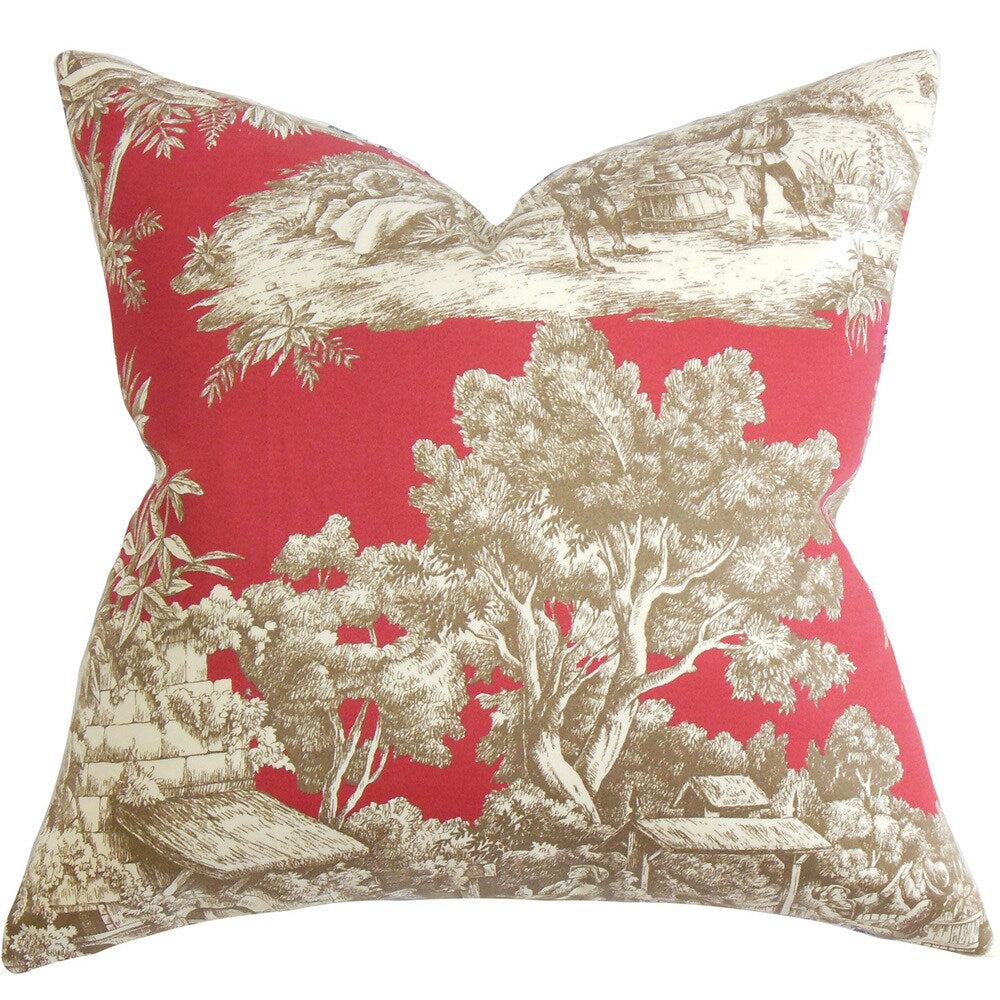 Evlia Toile 22" x 22" Down Feather Throw Pillow Red