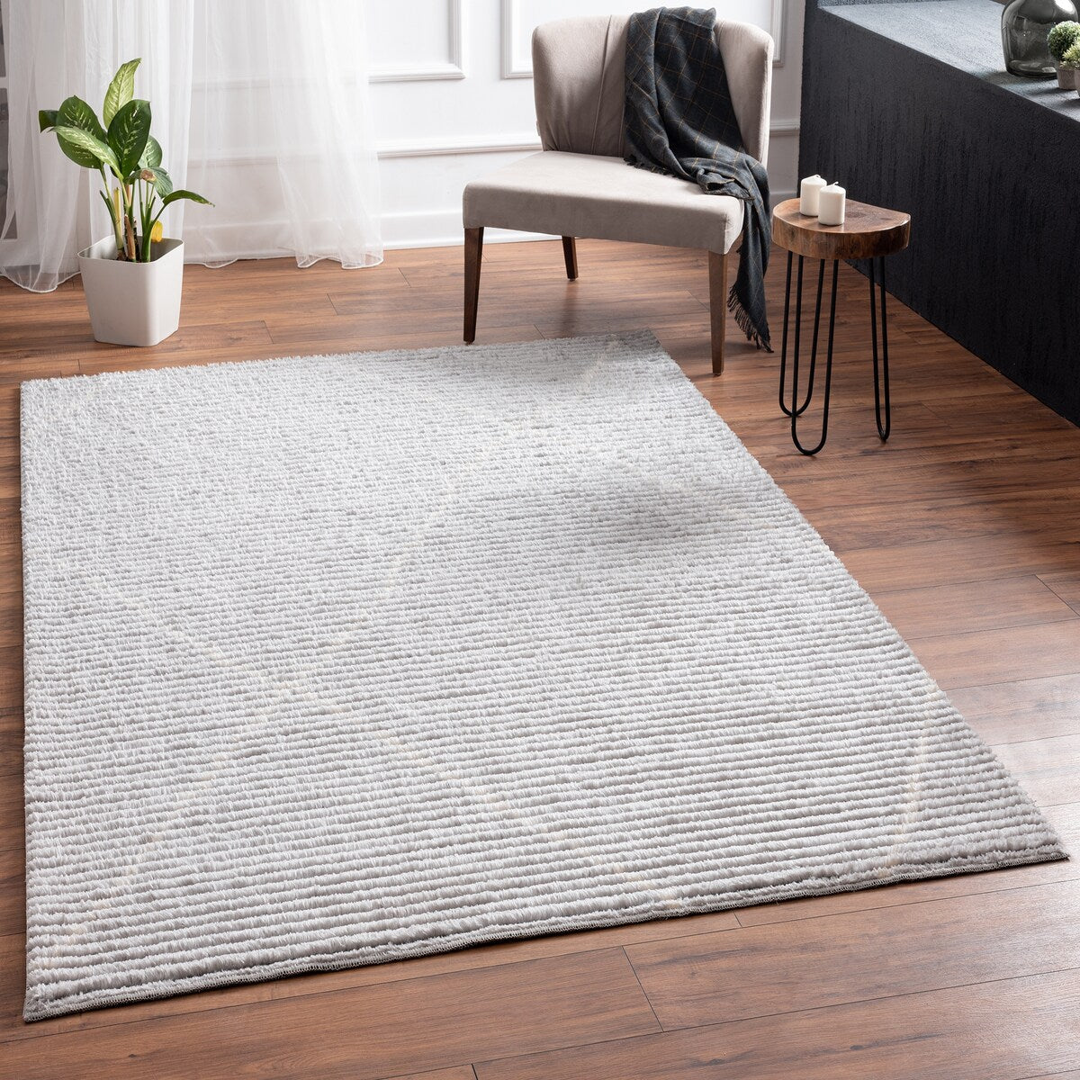 Evolution Pepita Modern Shaggy Moroccan Polyester Area Rug