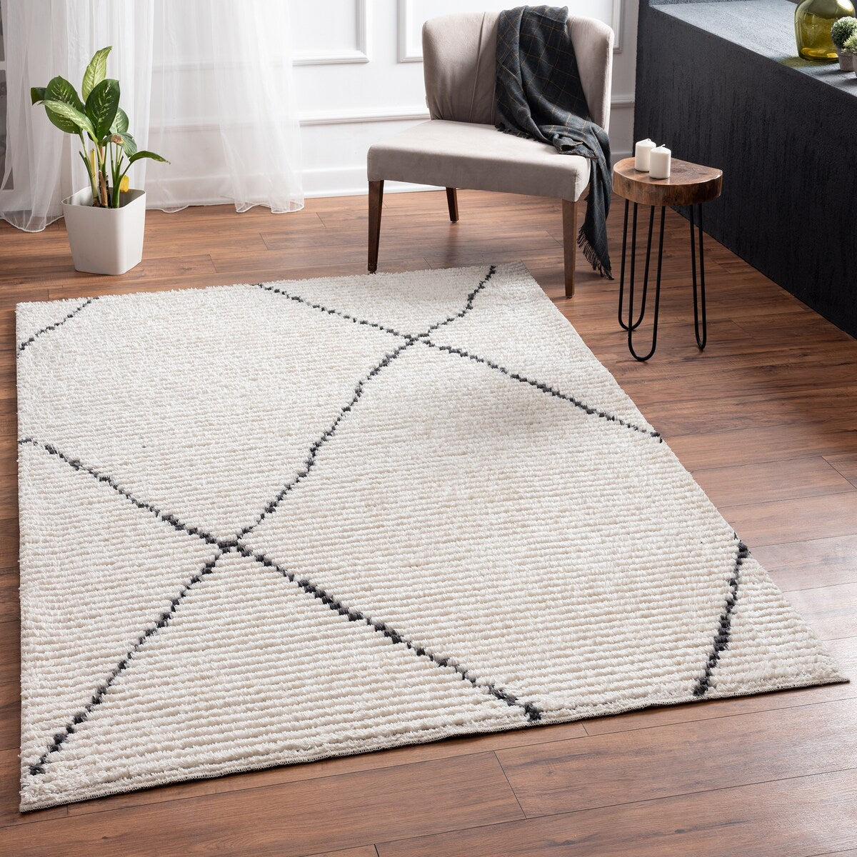Evolution Pepita Modern Shaggy Moroccan Polyester Area Rug