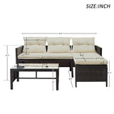 SuperBrite 3PCS Patio Wicker Furniture Set, All Weather Sectional Furniture Conversation Set with Cushions and Coffee Table