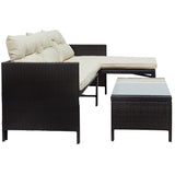 SuperBrite 3PCS Patio Wicker Furniture Set, All Weather Sectional Furniture Conversation Set with Cushions and Coffee Table