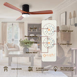 ExBrite 52 inch LED Ceiling Fan,Solid Wood Blades,Remote Control,DC Motor - 52 Inches-DC