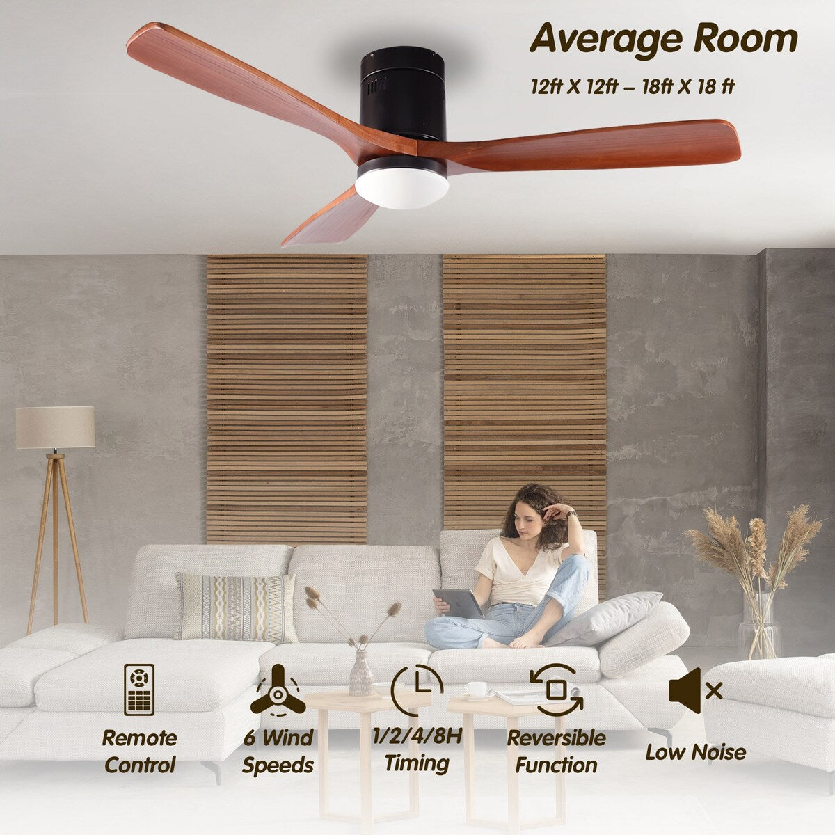 ExBrite 52 inch LED Ceiling Fan,Solid Wood Blades,Remote Control,DC Motor - 52 Inches-DC