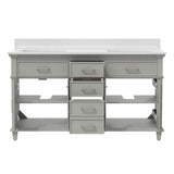 ExBrite 60 Inches Grey Bathroom Vanities With Solid Wood Lockers,Marble Countertop and White Ceramic Sink