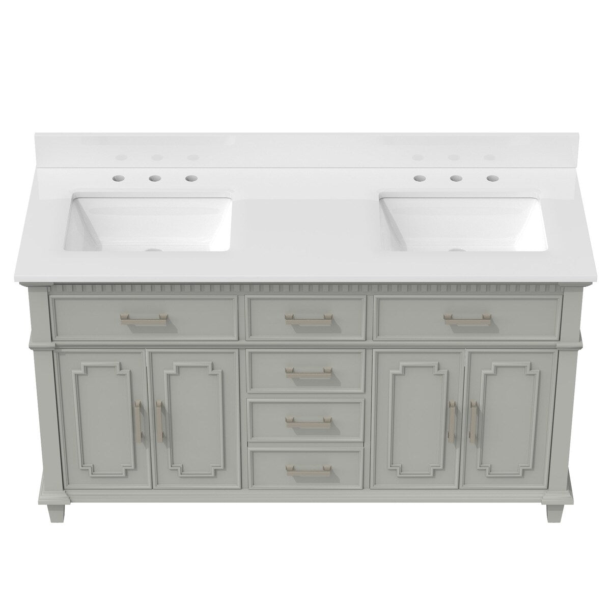 ExBrite 60 Inches Grey Bathroom Vanities With Solid Wood Lockers,Marble Countertop and White Ceramic Sink