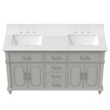 ExBrite 60 Inches Grey Bathroom Vanities With Solid Wood Lockers,Marble Countertop and White Ceramic Sink