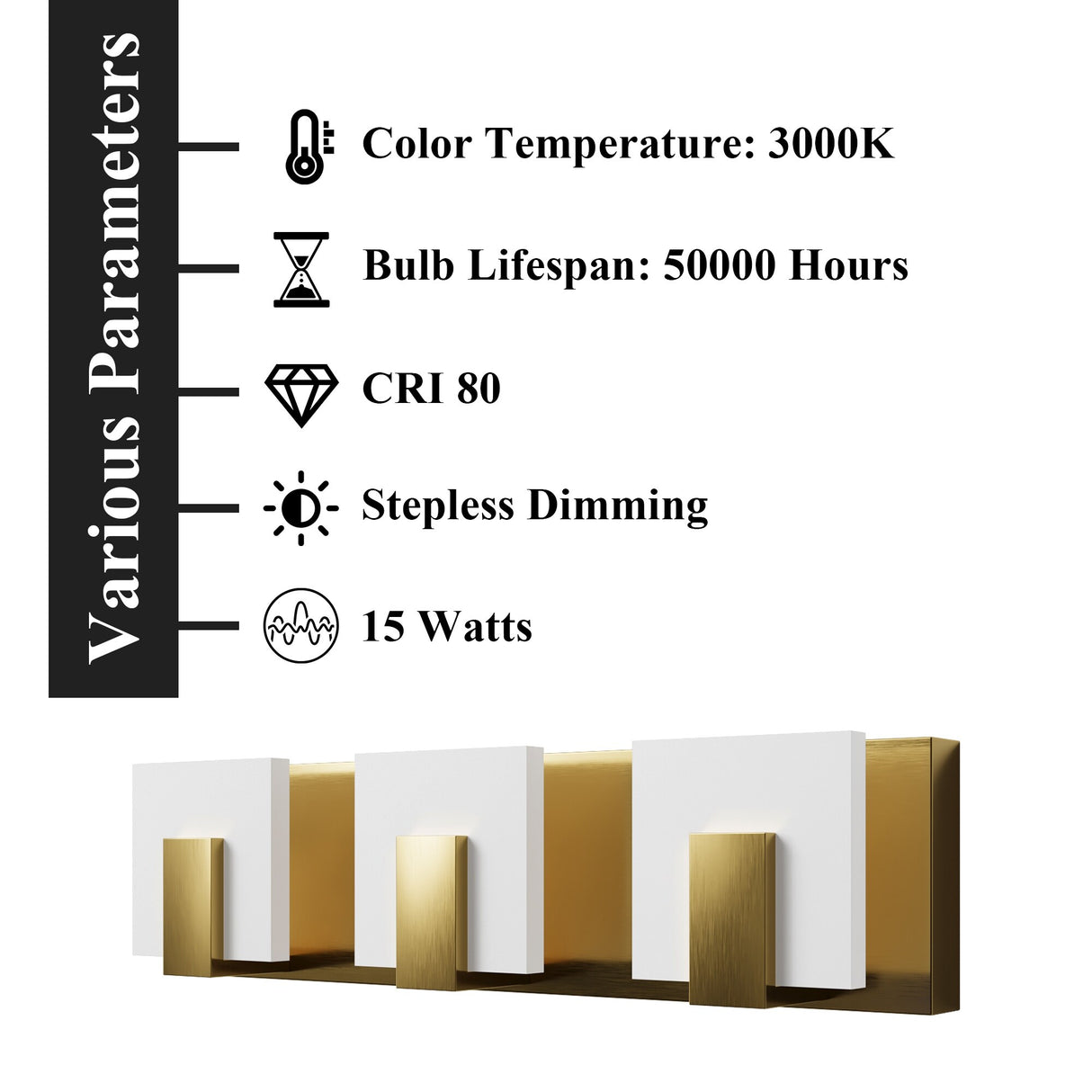ExBrite Modern Style 3-Light LED-Integrated Bathroom Vanity Light
