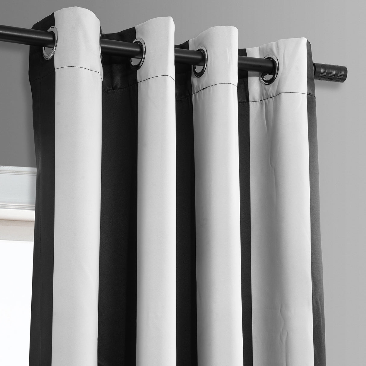 Exclusive Fabrics Awning Black & Fog White 63" Grommet Room Darkening Curtain Panel Pair (2 Panels) - 50 x 63