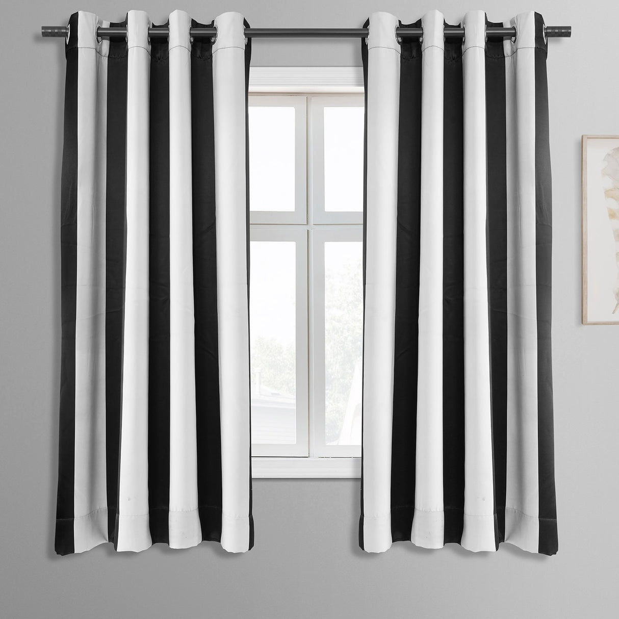 Exclusive Fabrics Awning Black & Fog White 63" Grommet Room Darkening Curtain Panel Pair (2 Panels) - 50 x 63