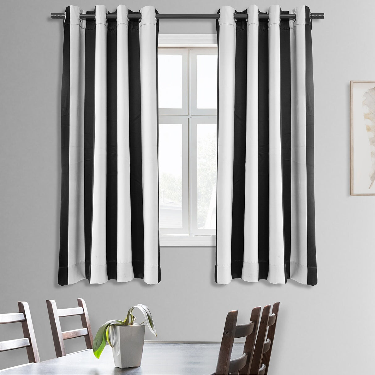 Exclusive Fabrics Awning Black & Fog White 63" Grommet Room Darkening Curtain Panel Pair (2 Panels) - 50 x 63
