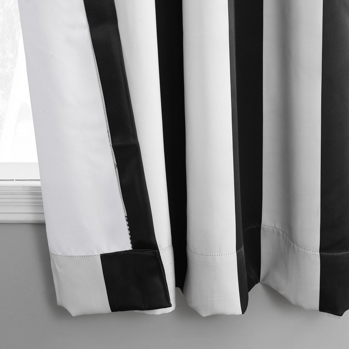 Exclusive Fabrics Awning Black & Fog White 63" Grommet Room Darkening Curtain Panel Pair (2 Panels) - 50 x 63