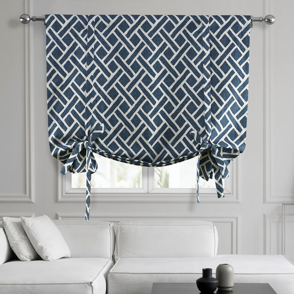 Exclusive Fabrics Martinique Printed Cotton Room Darkening Tie-Up Window Shades - 46 X 63